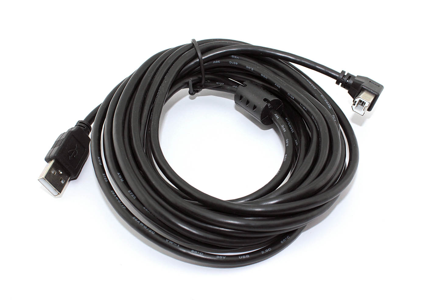 Кабель USB 2.0 на USB-B угол вниз 5 м