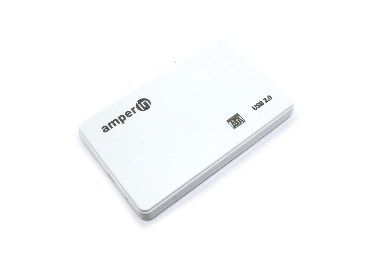 Корпус для жесткого диска Amperin AM25U2PW 2,5", USB 2.0, пластиковый, белый