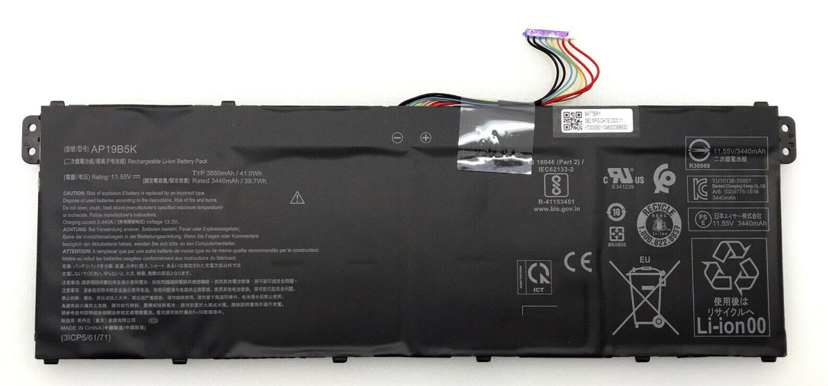 Аккумуляторная батарея для ноутбука Acer Aspire 5 A315-59 (AP19B5K) 11.55V 3550mAh